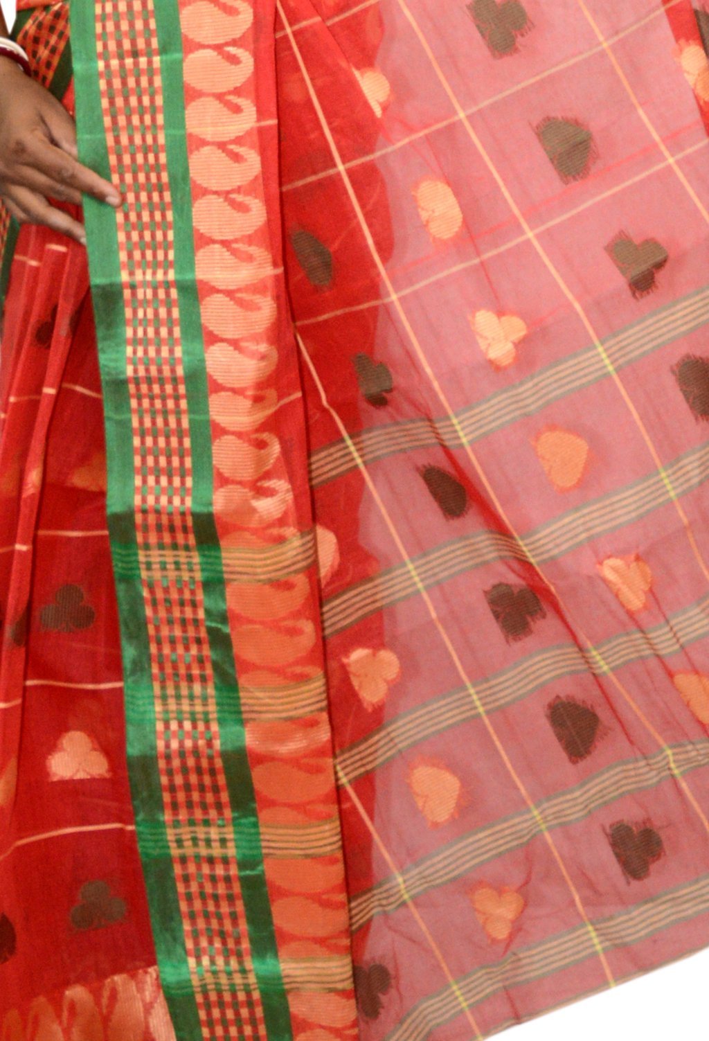 Red Pure Cotton Taser Desh Tant Saree (737)